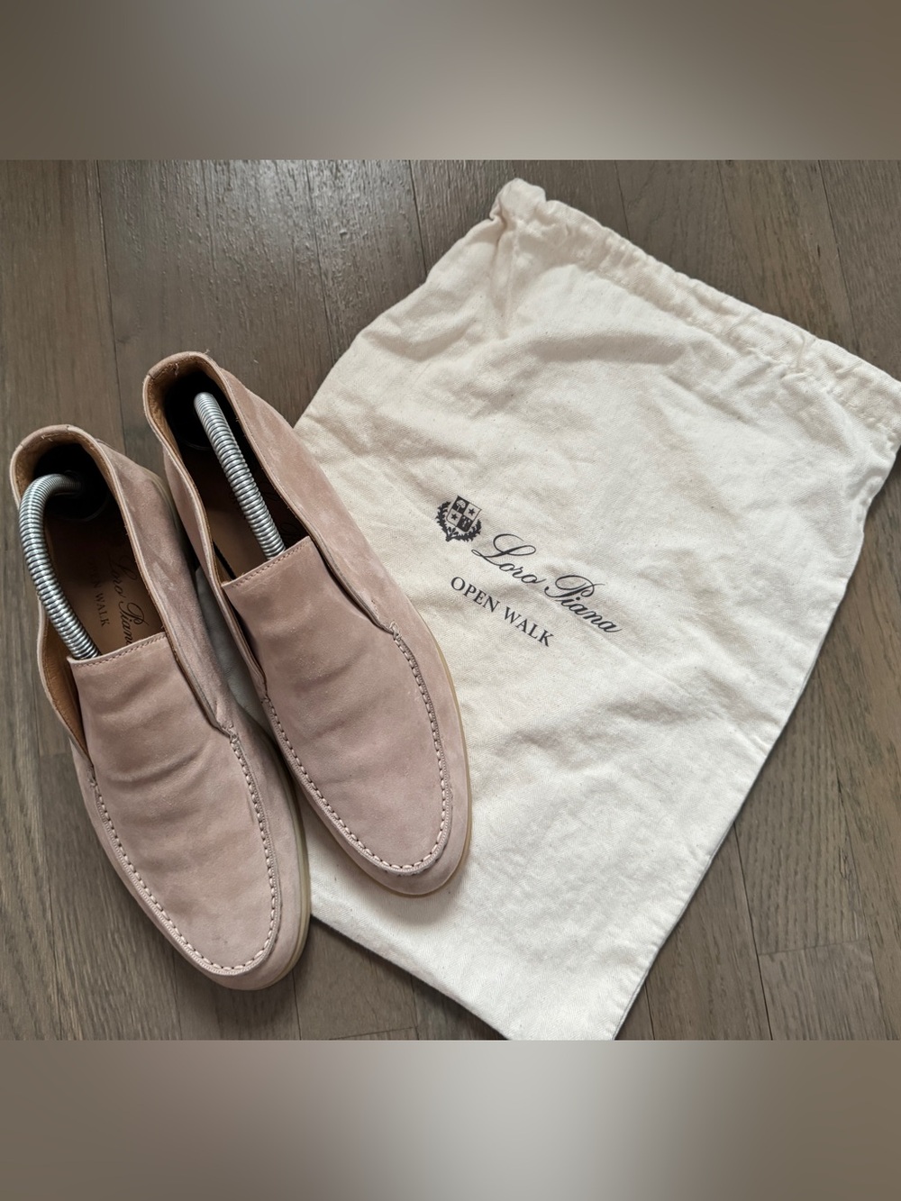 Loro Piana Open Walk Suede Loafers Beige Sandstone EU 38.5 US 8–8.5 + Dust Bag
